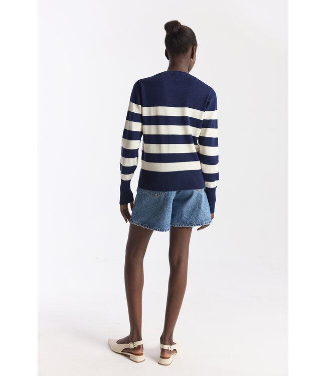 Wispr French embroidery stripe crew top