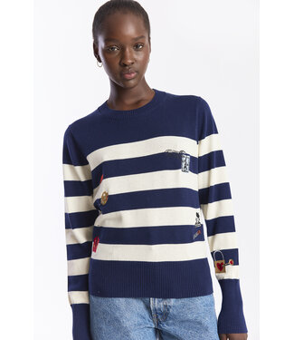 Wispr French embroidery stripe crew top