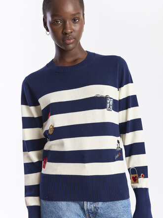 Wispr French embroidery stripe crew top
