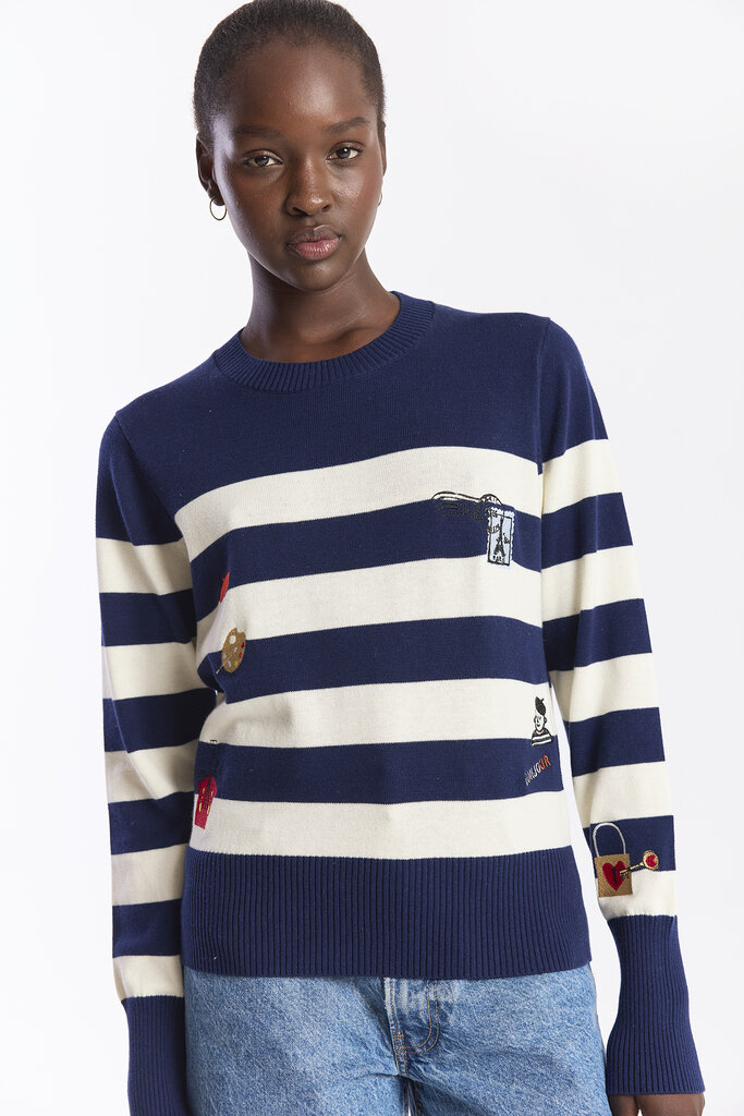 Wispr Wispr French embroidery stripe crew top