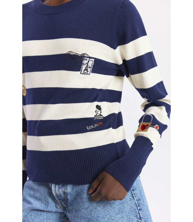 Wispr French embroidery stripe crew top