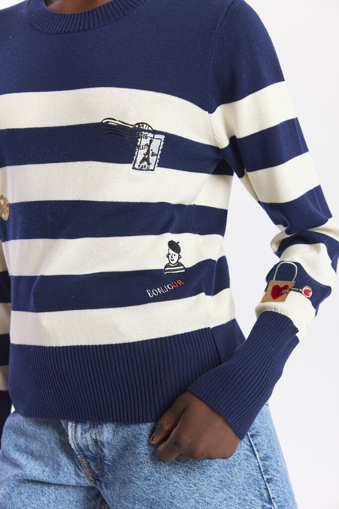 Wispr Wispr French embroidery stripe crew top