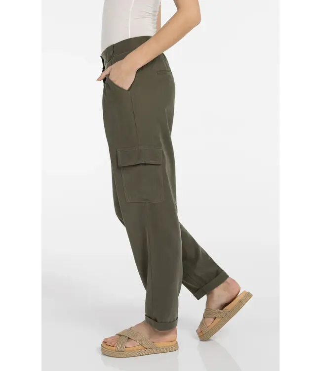 Yaya Woven straight leg cargo trouser w/pleats