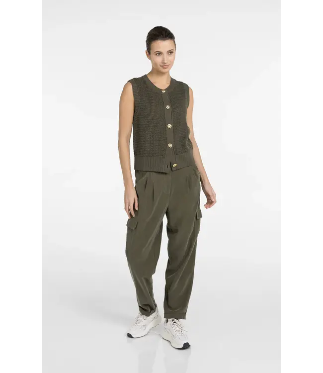 Yaya Textured sleeveless cardigan w/fancy buttons