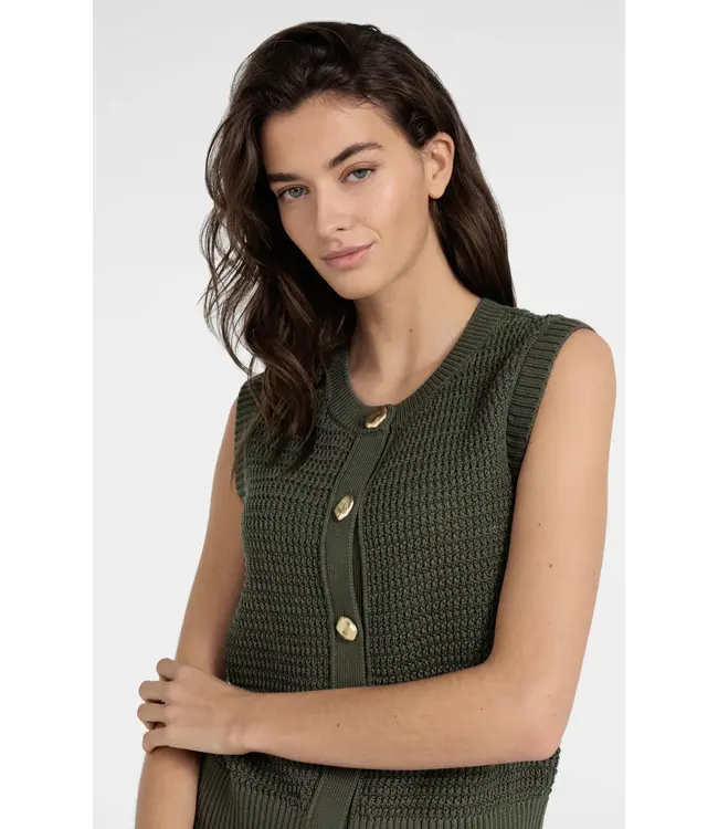 Yaya Textured sleeveless cardigan w/fancy buttons