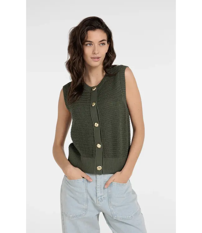 Yaya Textured sleeveless cardigan w/fancy buttons