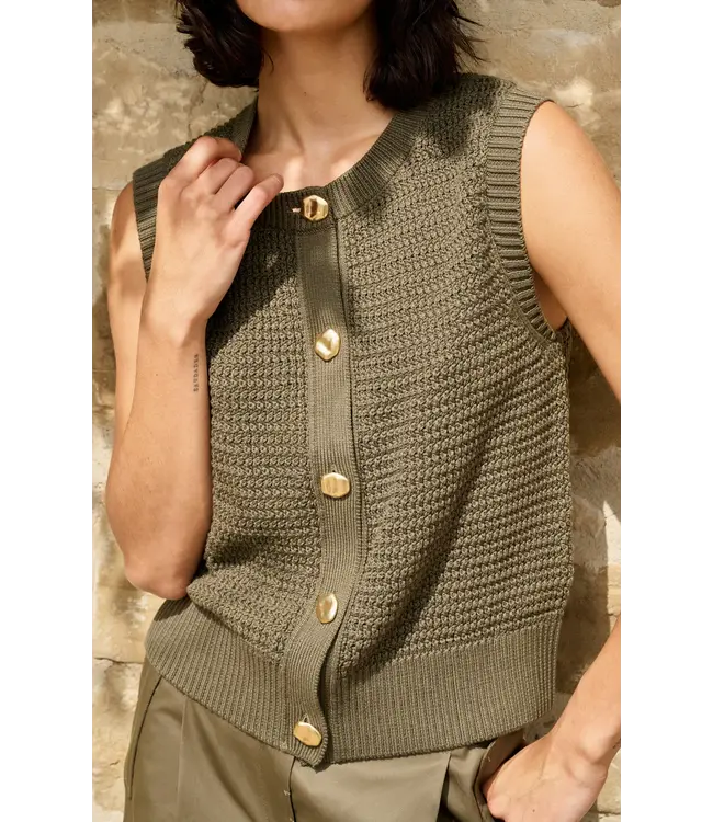 Yaya Textured sleeveless cardigan w/fancy buttons
