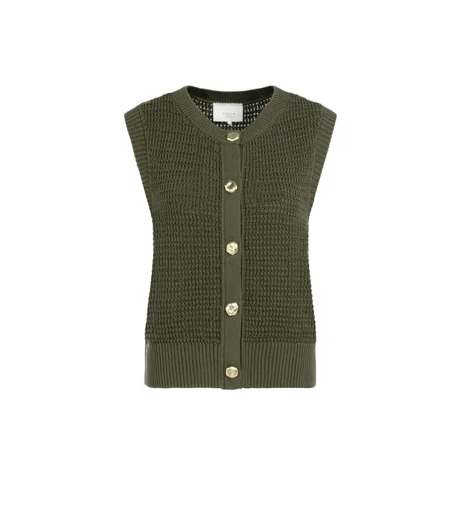 Yaya Textured sleeveless cardigan w/fancy buttons