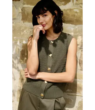 Yaya Textured sleeveless cardigan w/fancy buttons