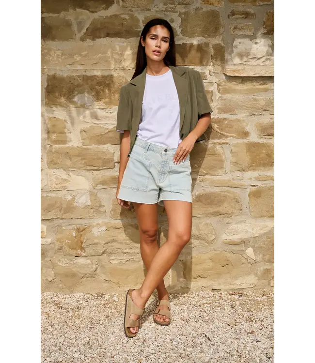 Yaya Woven shortsleeve blazer w/detachable bottom hem