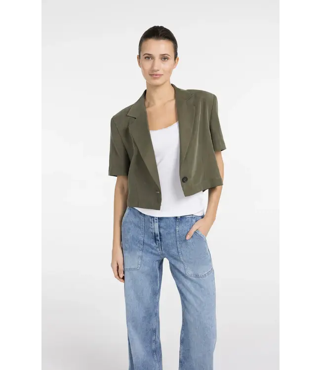 Yaya Woven shortsleeve blazer w/detachable bottom hem