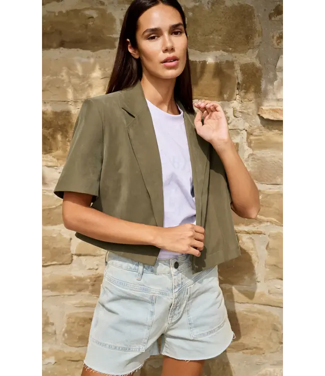 Yaya Woven shortsleeve blazer w/detachable bottom hem