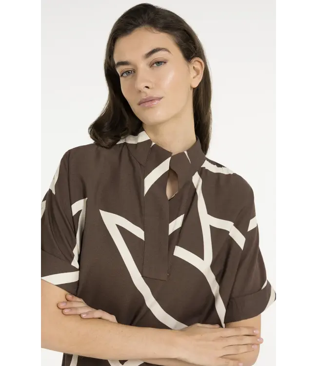 Yaya Printed dress w/polo collar