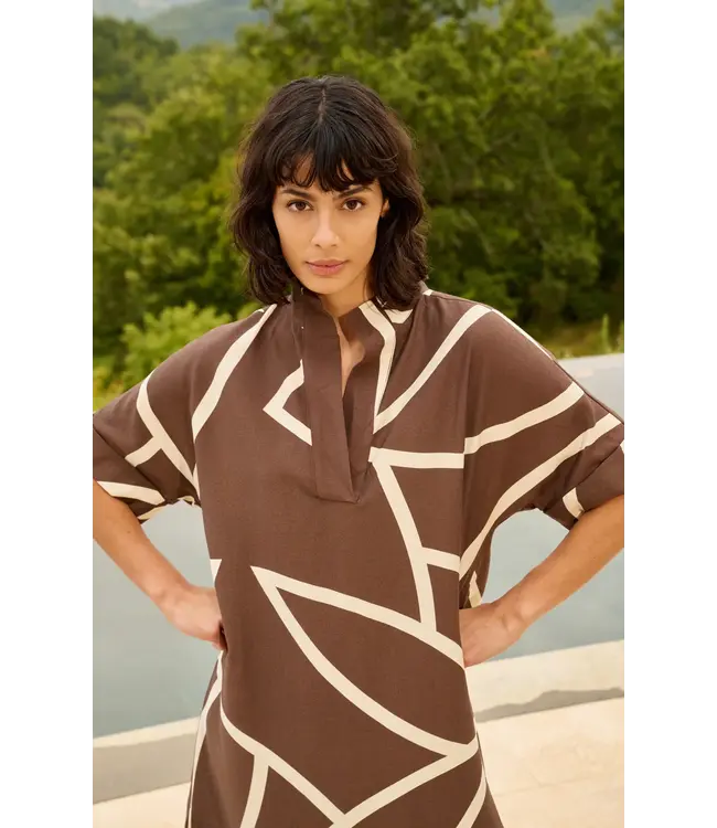 Yaya Printed dress w/polo collar