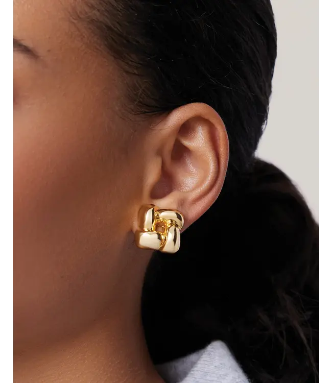 Jenny Bird Small woven square gold earrings