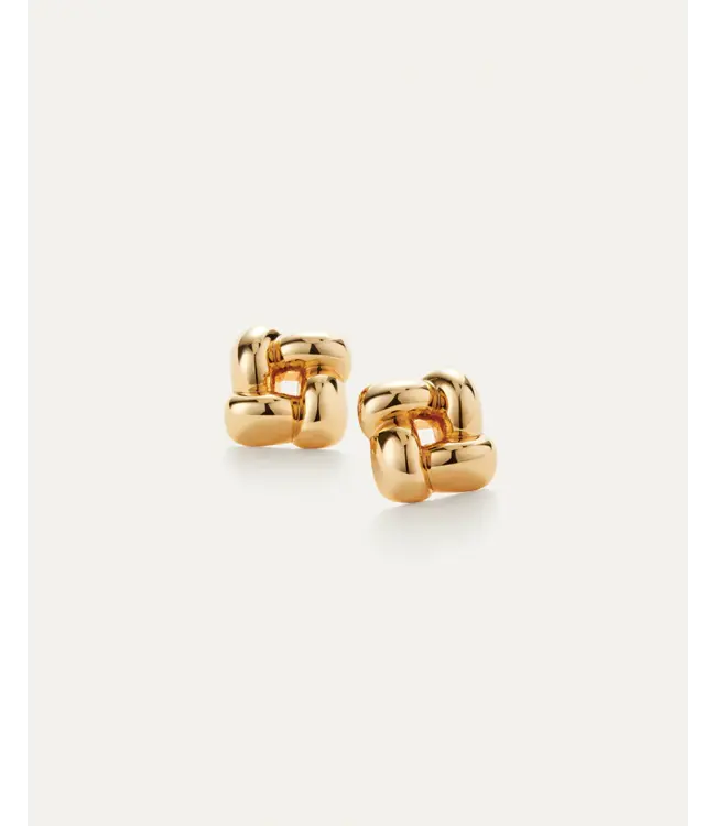 Jenny Bird Small woven square gold earrings