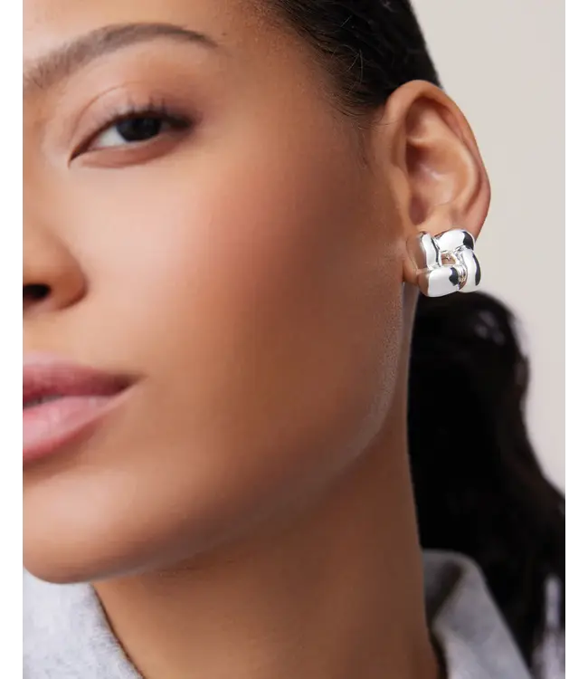 Jenny Bird Small woven square silver earrings