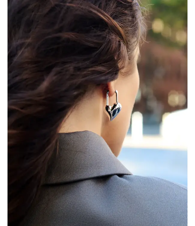 Jenny Bird Padlock heart silver earrings