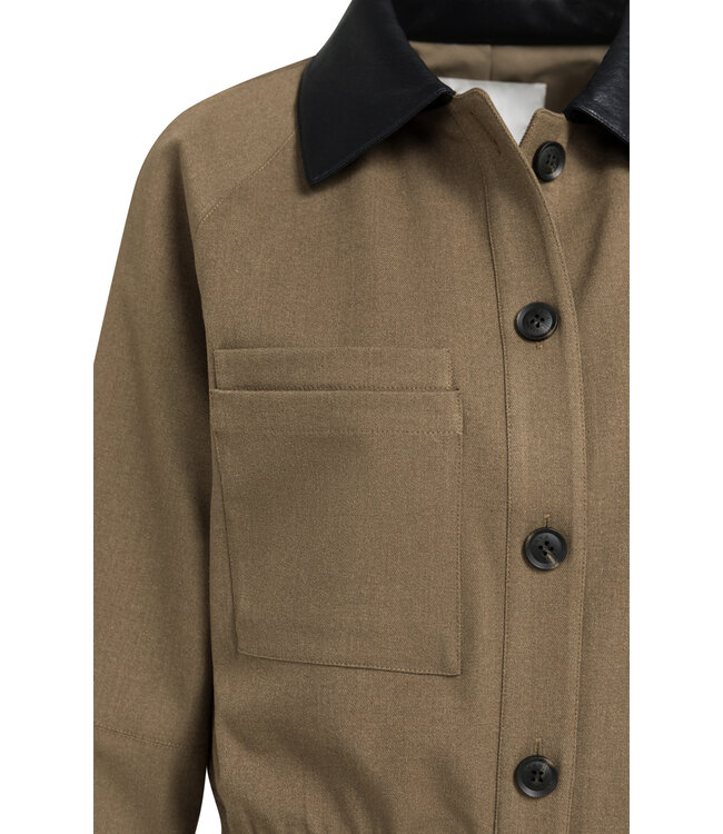 Yaya Woven jacket w/faux leather collar