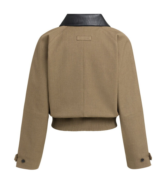 Yaya Woven jacket w/faux leather collar