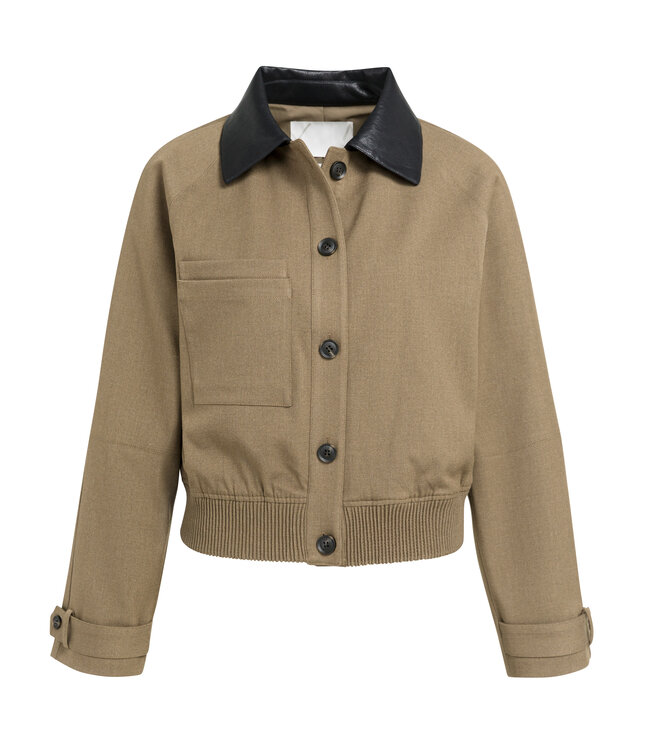 Yaya Woven jacket w/faux leather collar