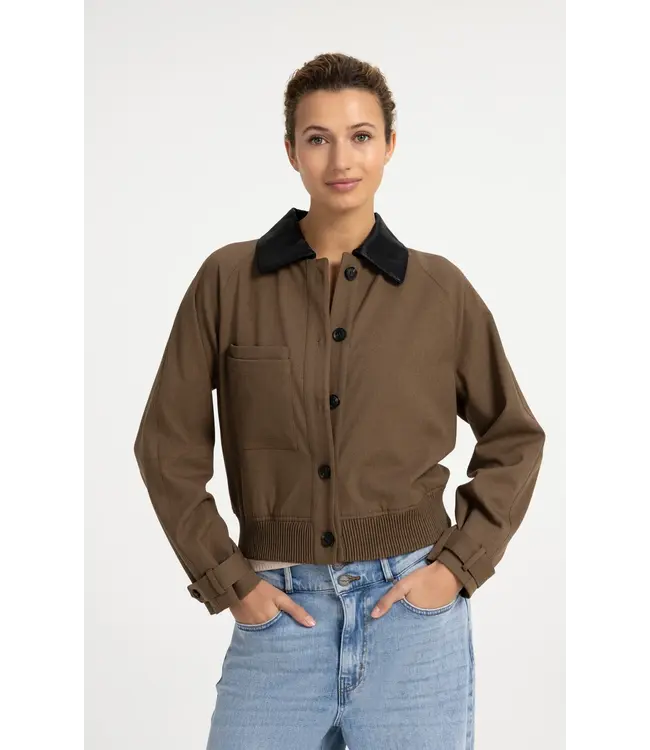 Yaya Woven jacket w/faux leather collar