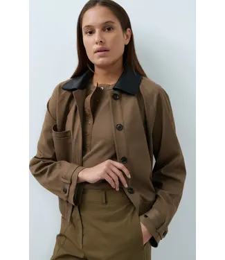 Yaya Woven jacket w/faux leather collar