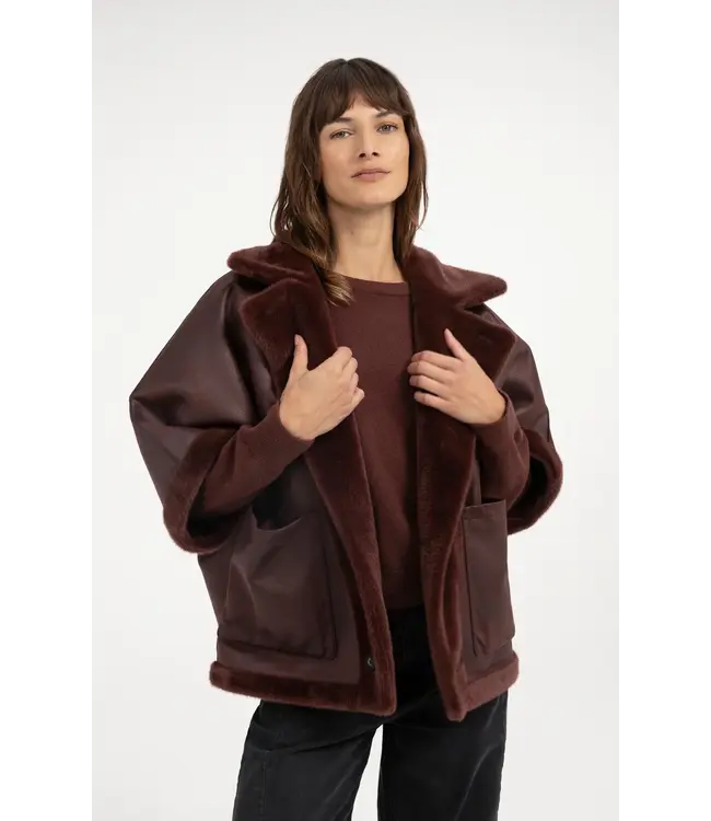 Yaya Oversized reversible faux fur jacket