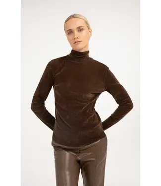 Yaya Velvet mesh top w/high neck