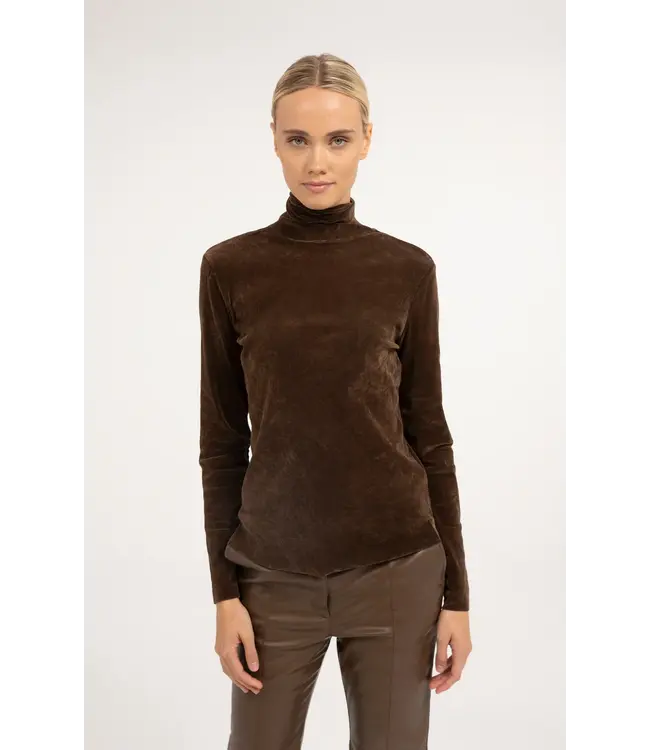 Yaya Velvet mesh top w/high neck