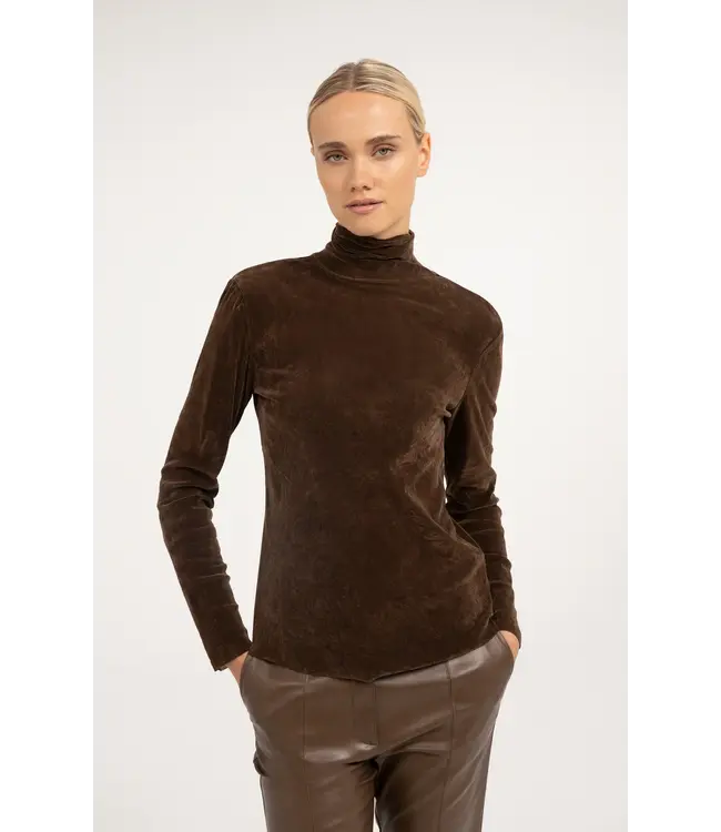 Yaya Velvet mesh top w/high neck