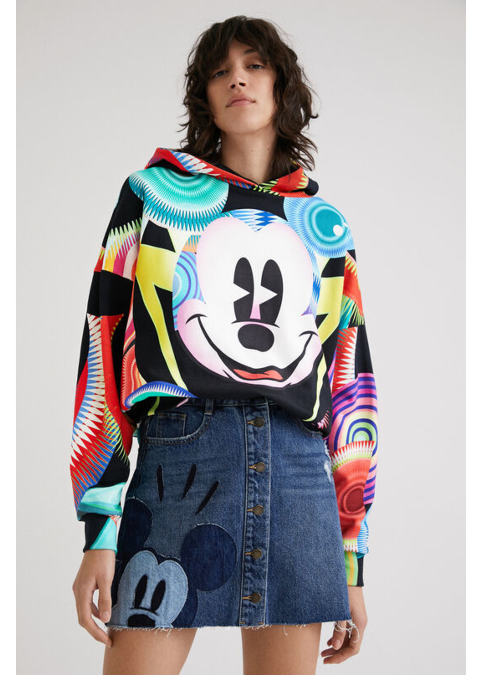 DESIGUAL Mini-jupe en jean patch Mickey Mouse
