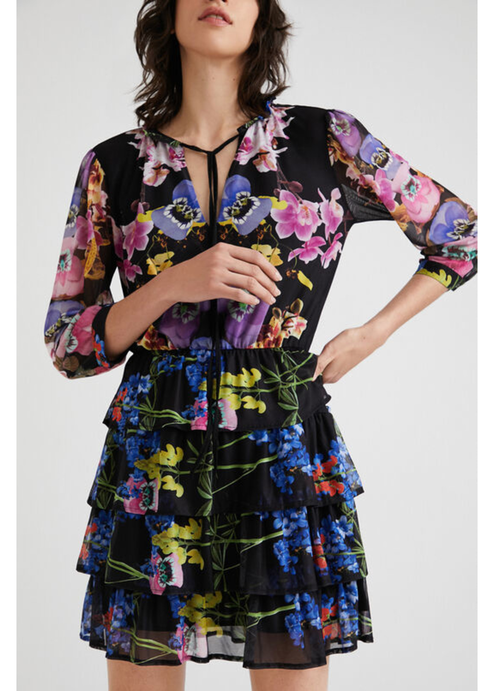 DESIGUAL Dress with long sleeves and orchid print designed by M. Christian Lacroix