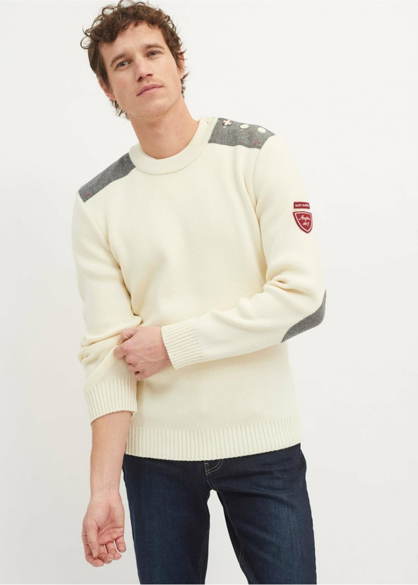 SAINT-JAMES MORAINE ARPIN Fisherman Sweater with Grey Elbow Patches