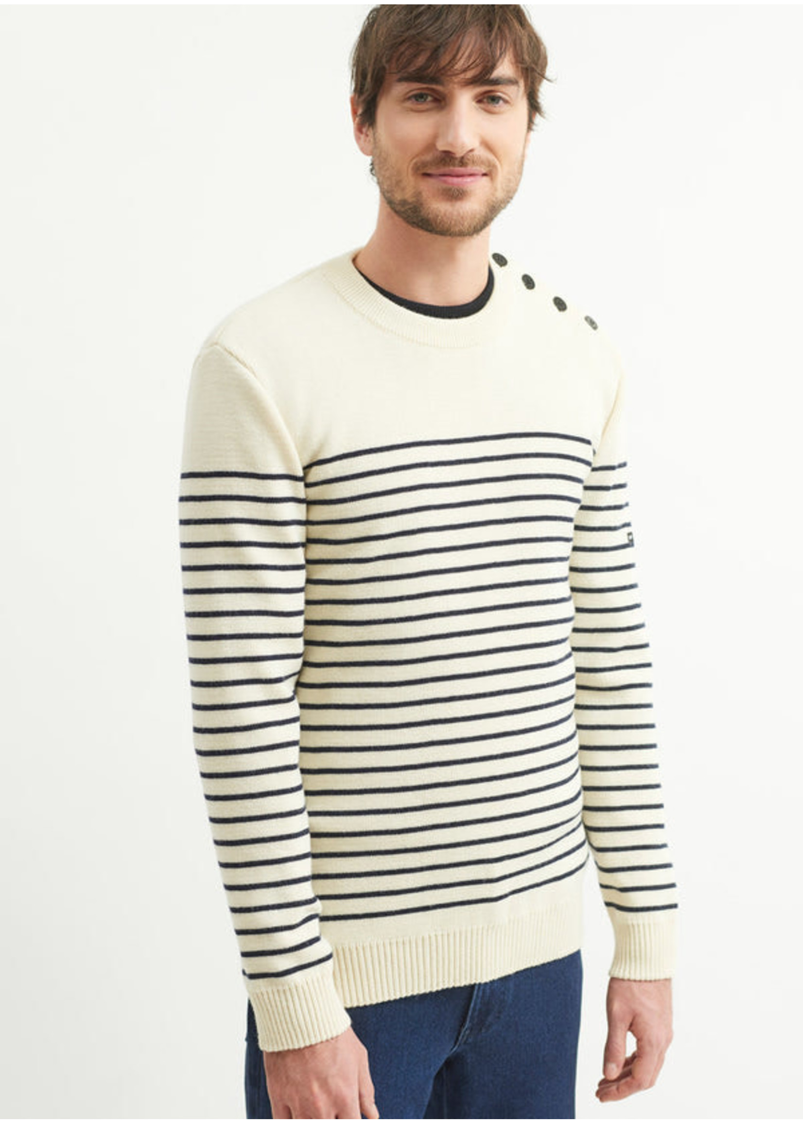 SAINT-JAMES Pull marin rayé en pure laine vierge Binic-Homme