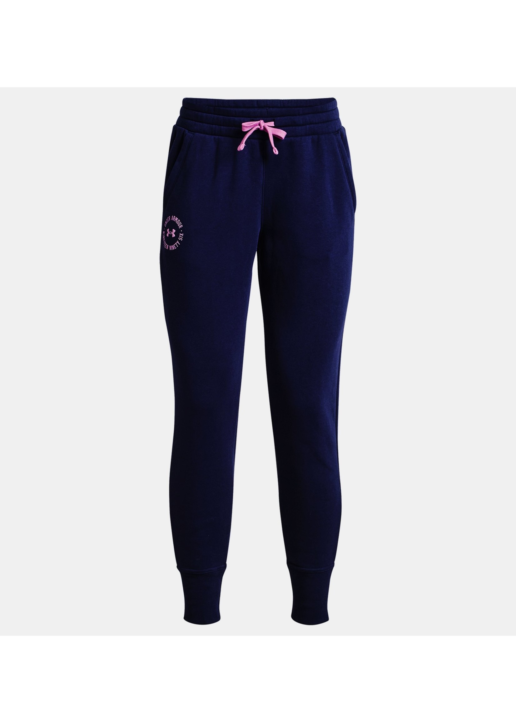 Under Armour - Womens Rival Crest Joggers Pants, Color Midnight  Navy/Jellyfish (410), Size: Large