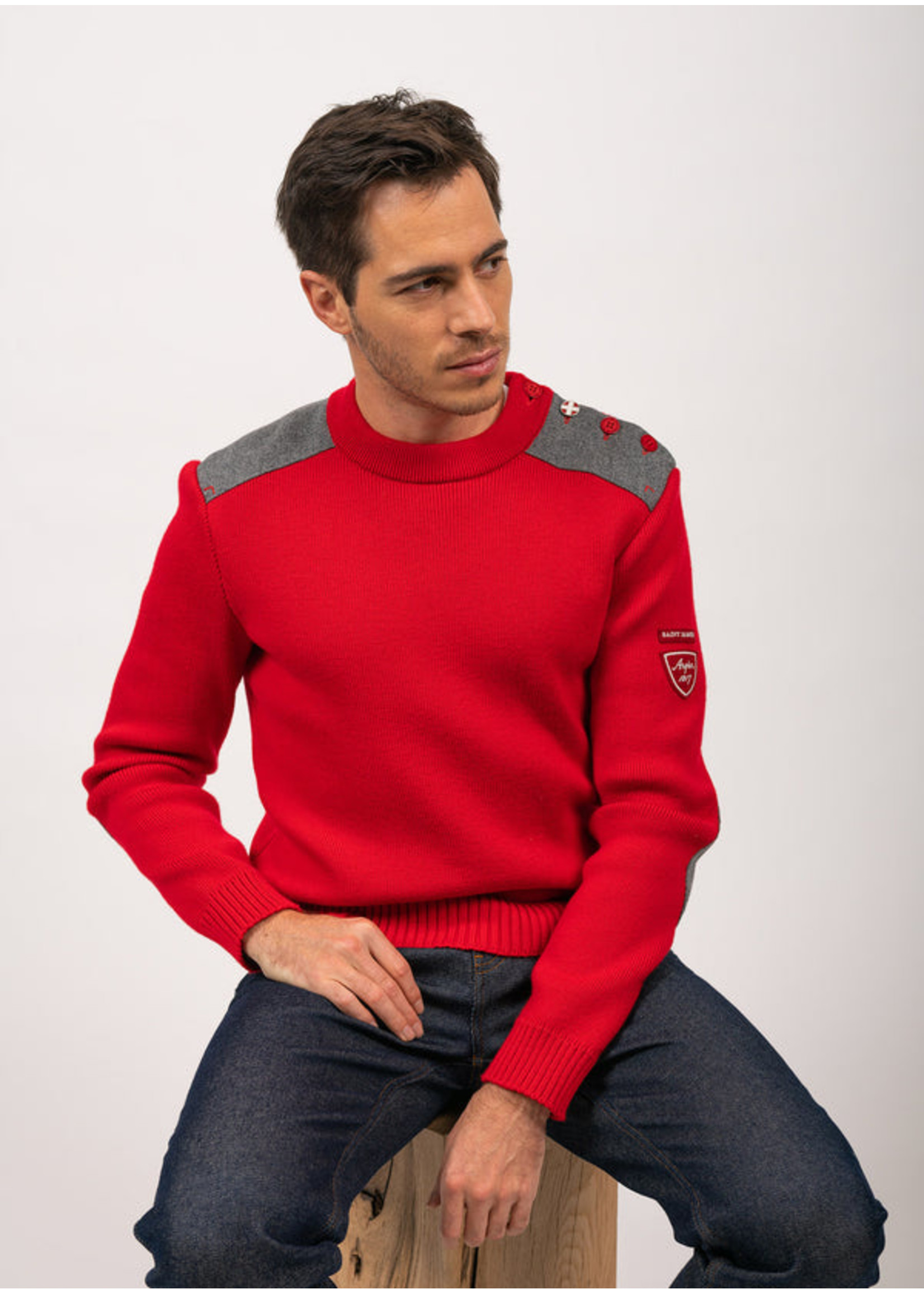 SAINT-JAMES MORAINE ARPIN Fisherman Sweater with Grey Elbow Patches