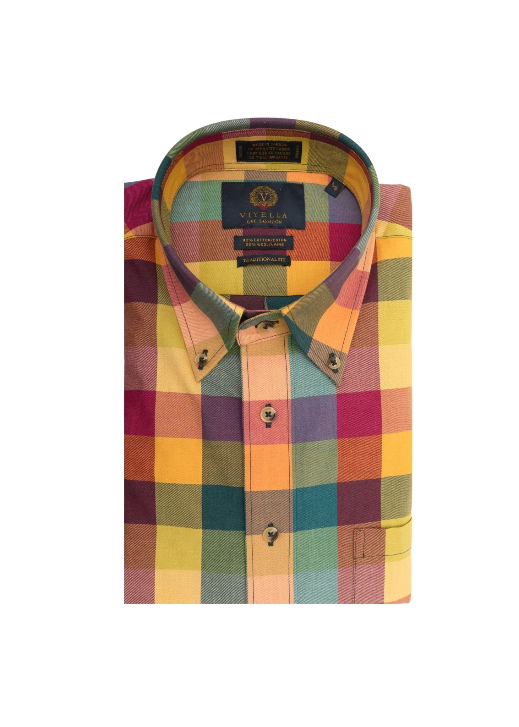 VIYELLA MULTI BRIGHT WINDOWPANE CHECK COTTON AND WOOL BLEND BUTTON-DOWN SHIRT