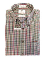 VIYELLA TAN AND RED CHECK COTTON AND WOOL BLEND BUTTON-DOWN SHIRT