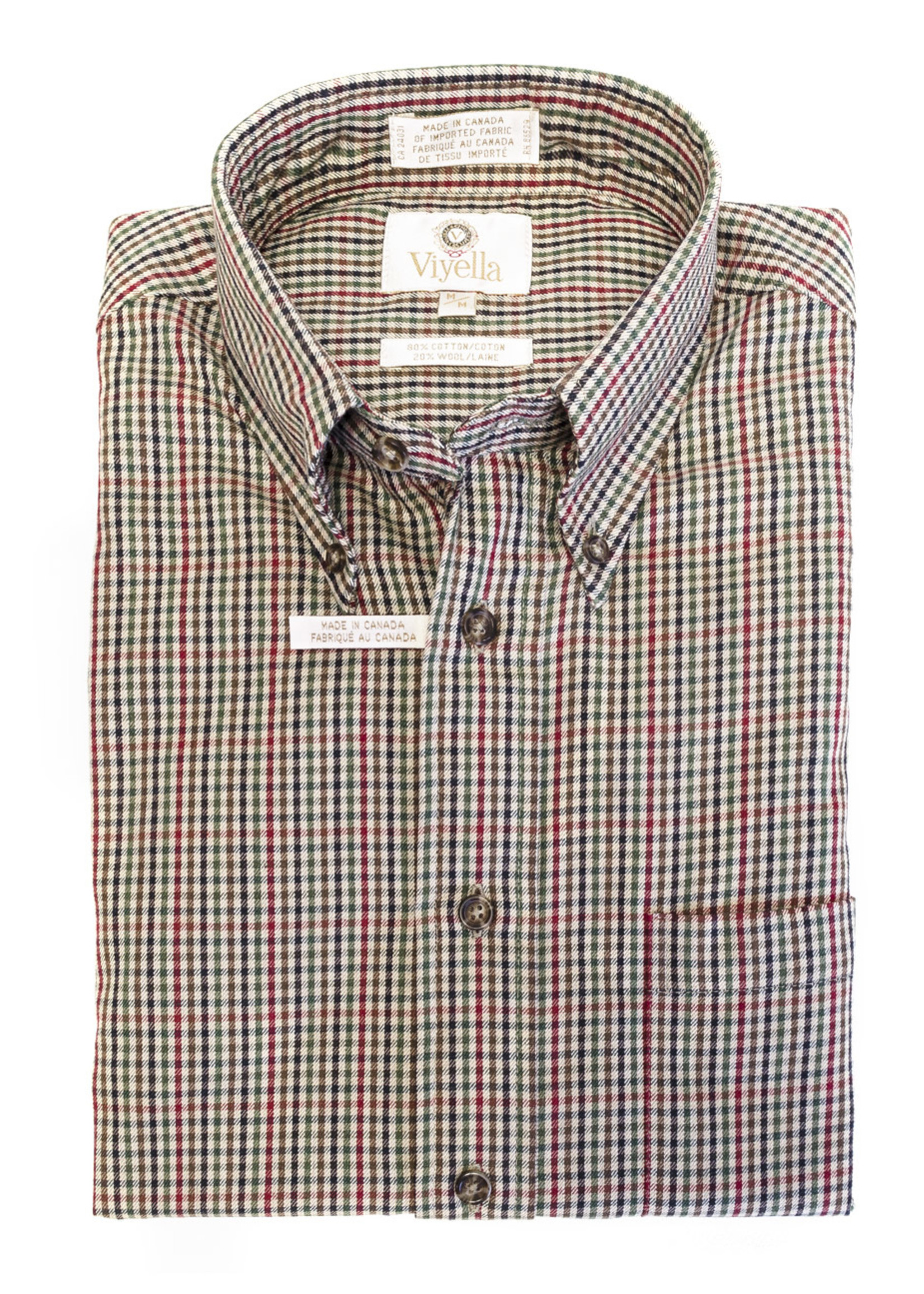 VIYELLA TAN AND RED CHECK COTTON AND WOOL BLEND BUTTON-DOWN SHIRT