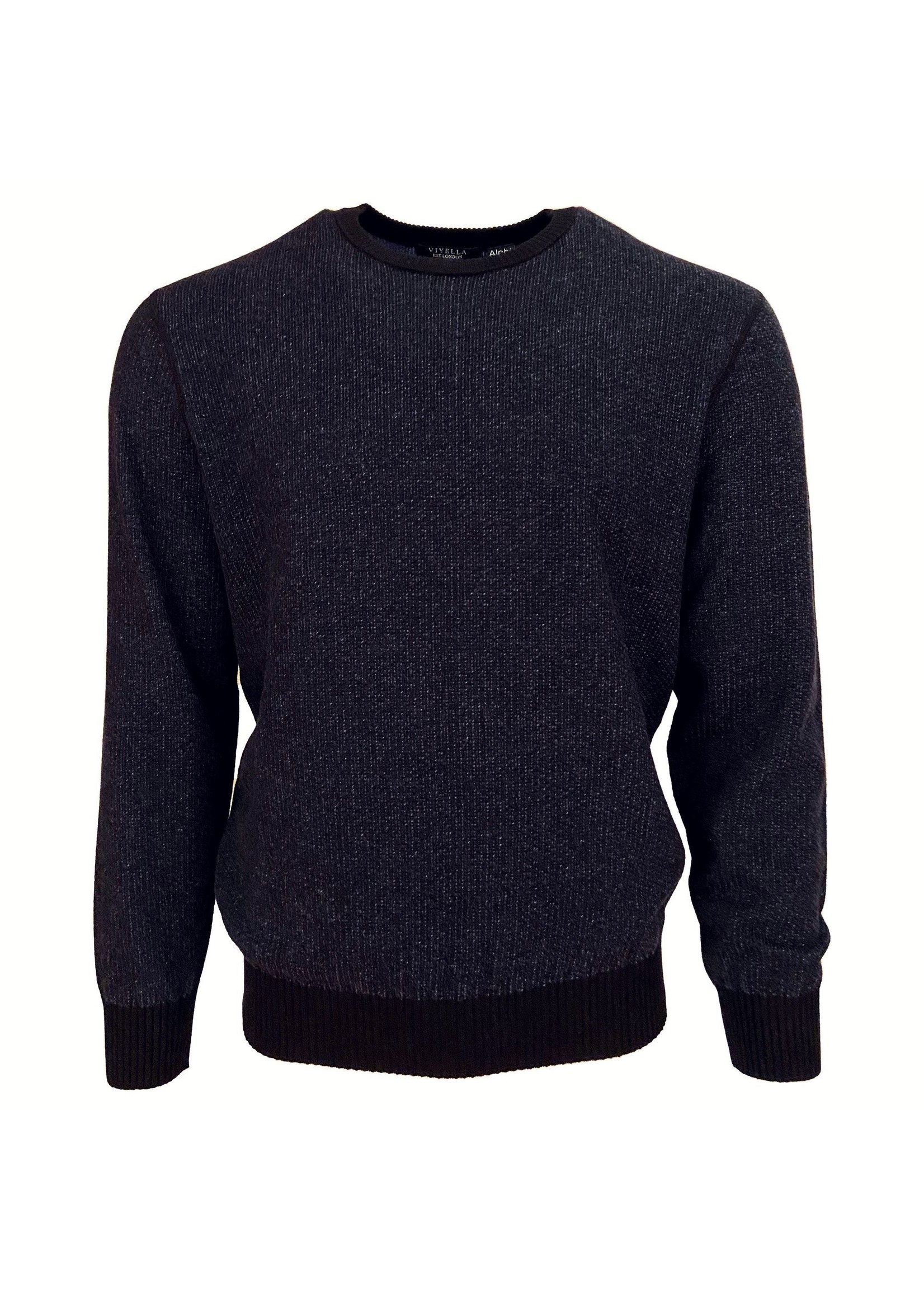 VIYELLA TWO-TONE COTTON CREW NECK SWEATER