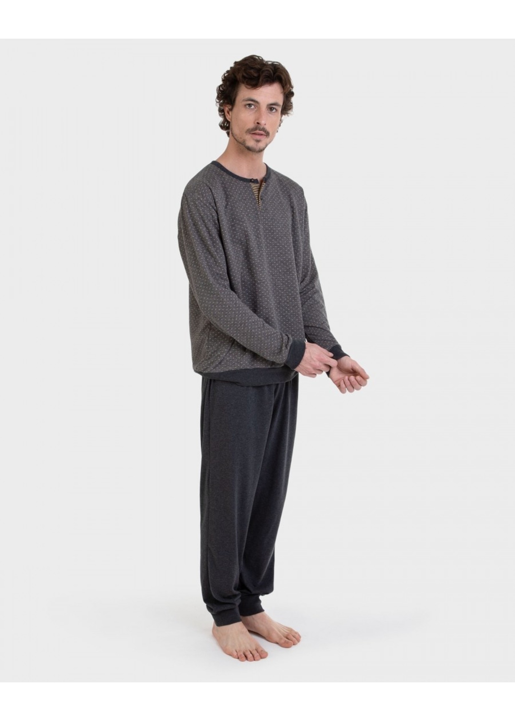 MASSANA Men's loungewear with col henley tee and long pant