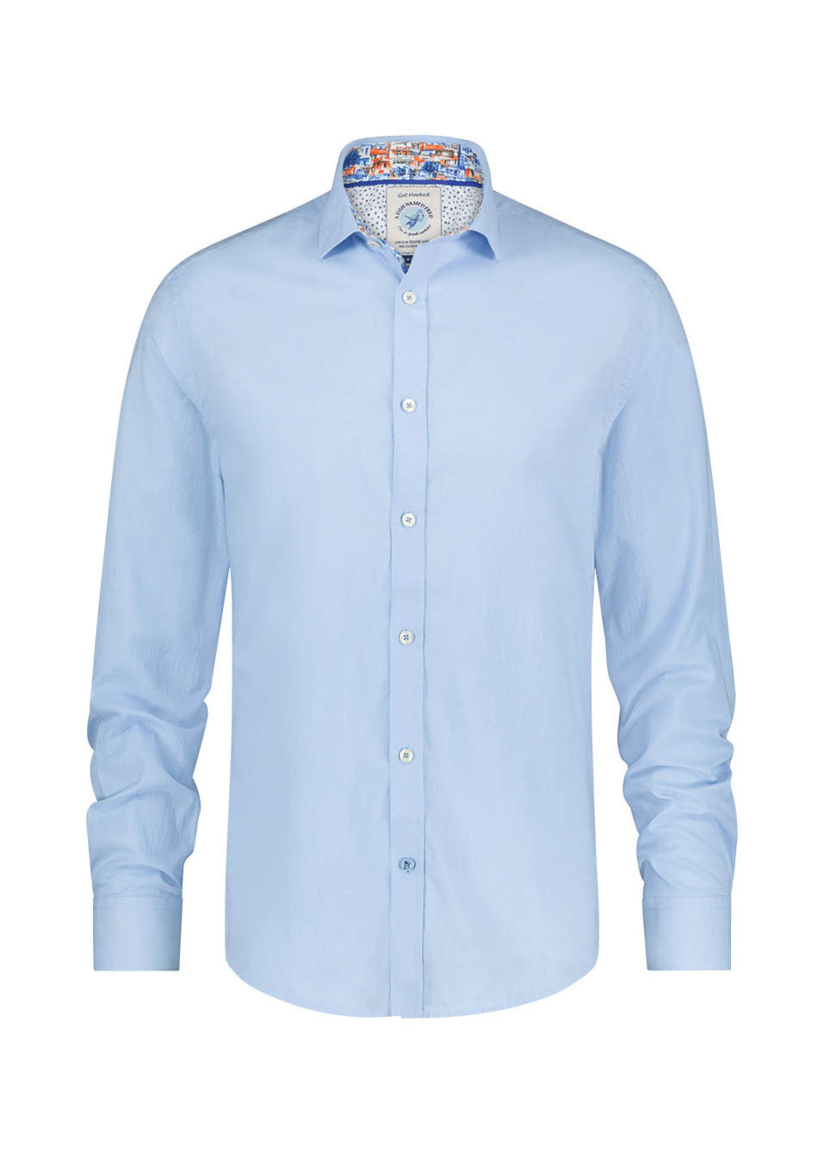 A FISH NAMED FRED Men's Light blue linen-look long-sleeved shirt