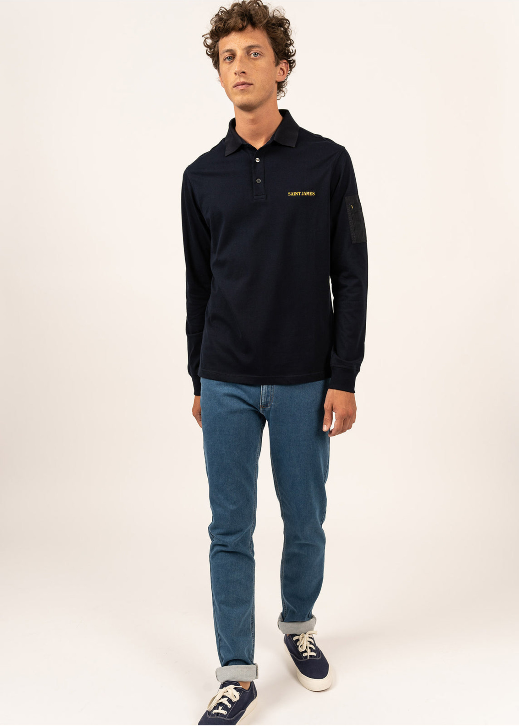 SAINT-JAMES Chris Long Sleeve Polo Shirt in cotton jersey