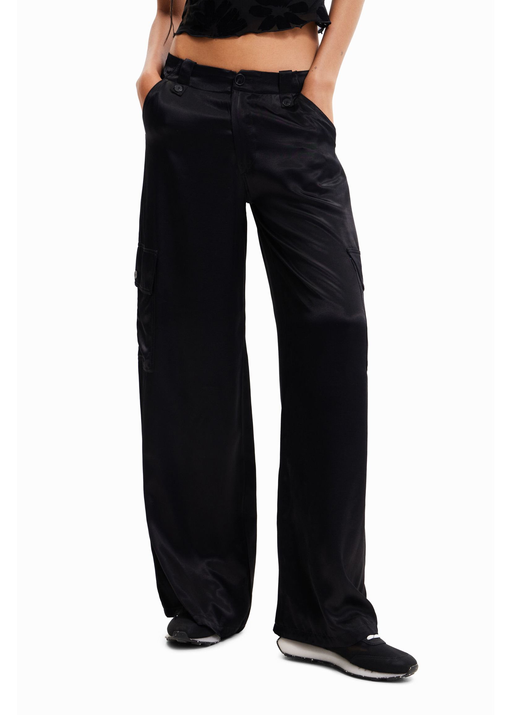 DESIGUAL Pantalon cargo jambe large satiné