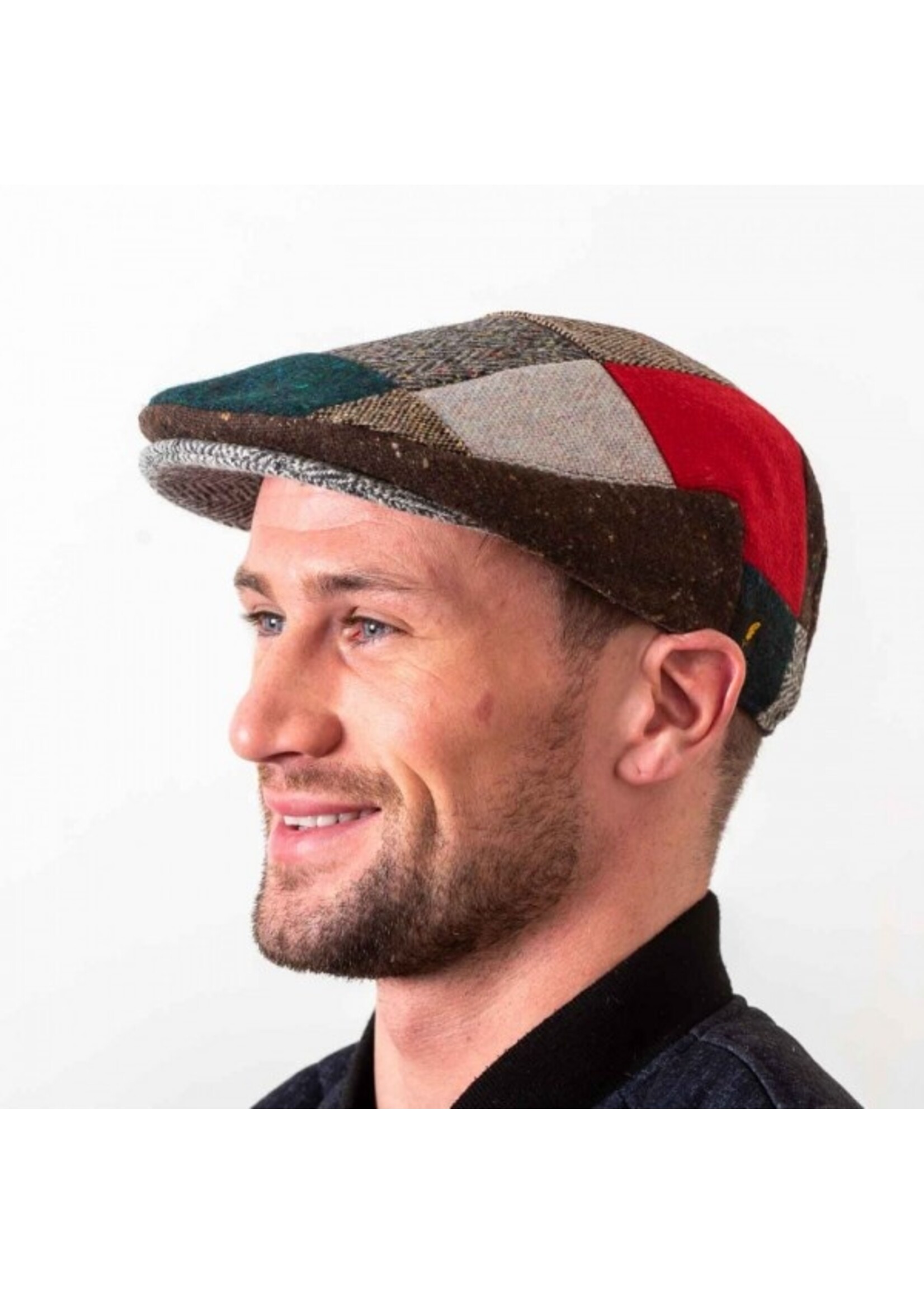 HATMAN Hatman of Ireland Donegal Tweed Patch Flat Cap