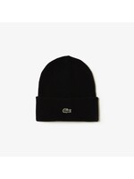 LACOSTE Bonnet avec revers en laine Noir-Unisexe