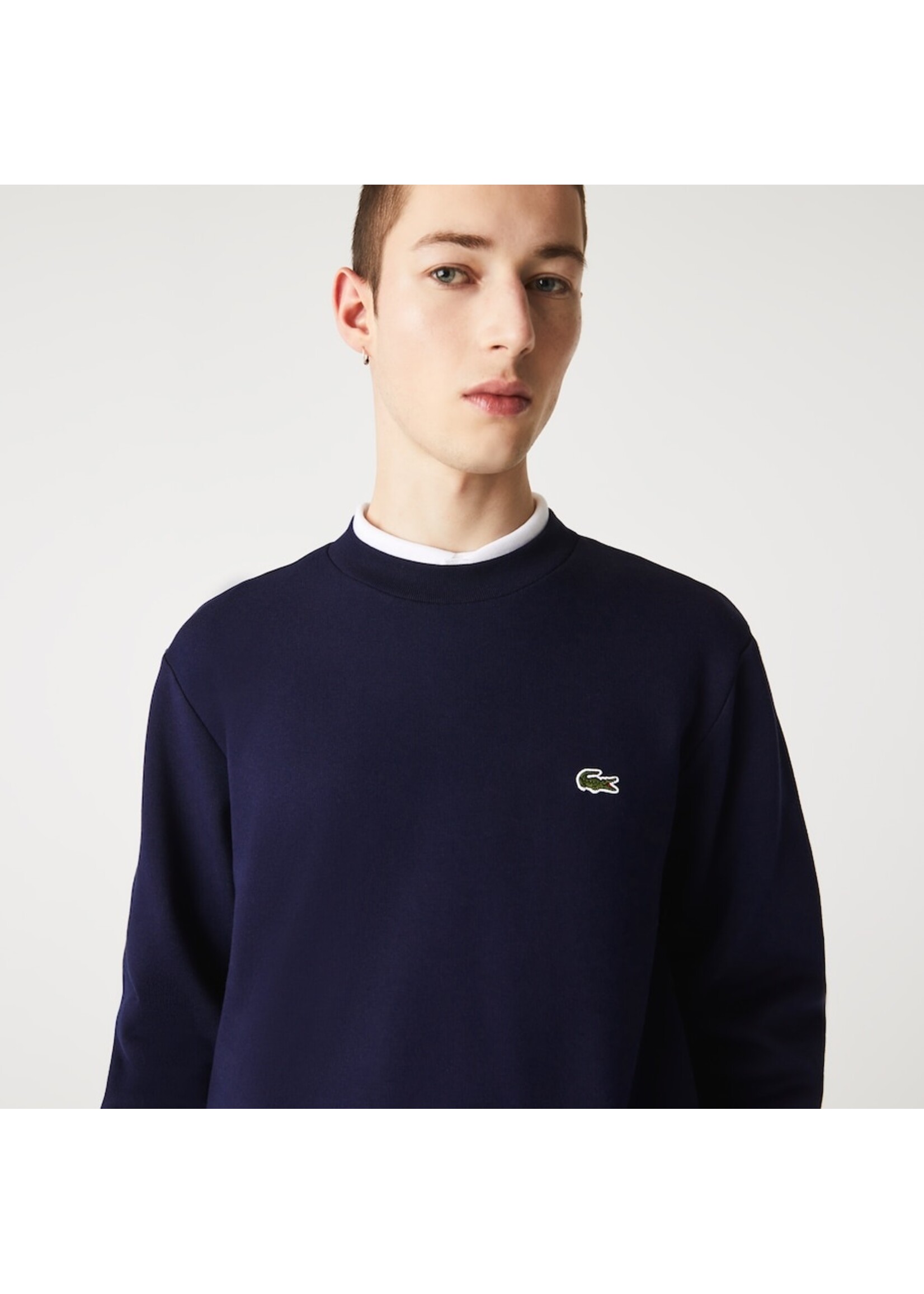 LACOSTE Sweatshirt en molleton gratté de coton biologique pour homme - Marine
