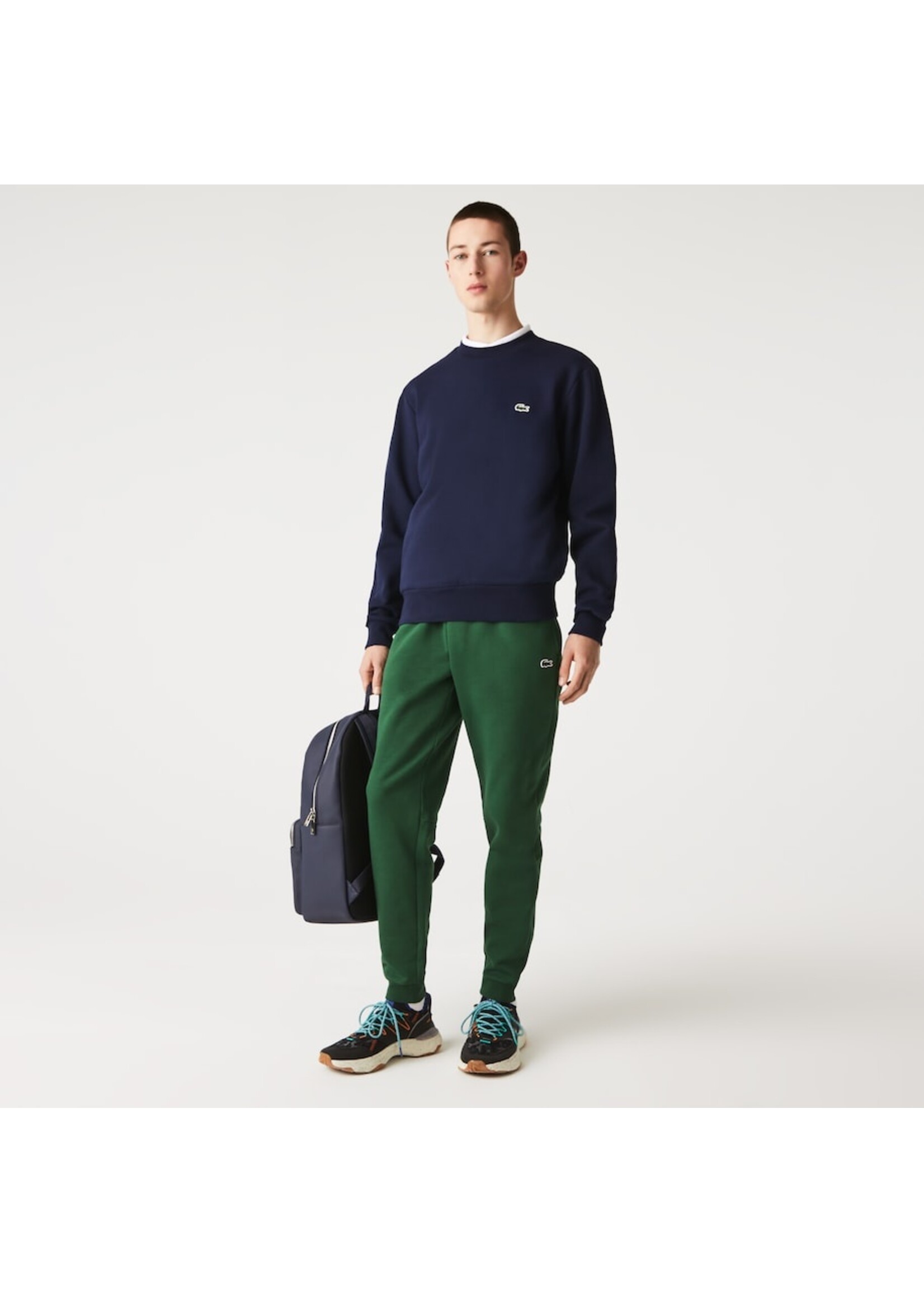 LACOSTE Sweatshirt en molleton gratté de coton biologique pour homme - Marine