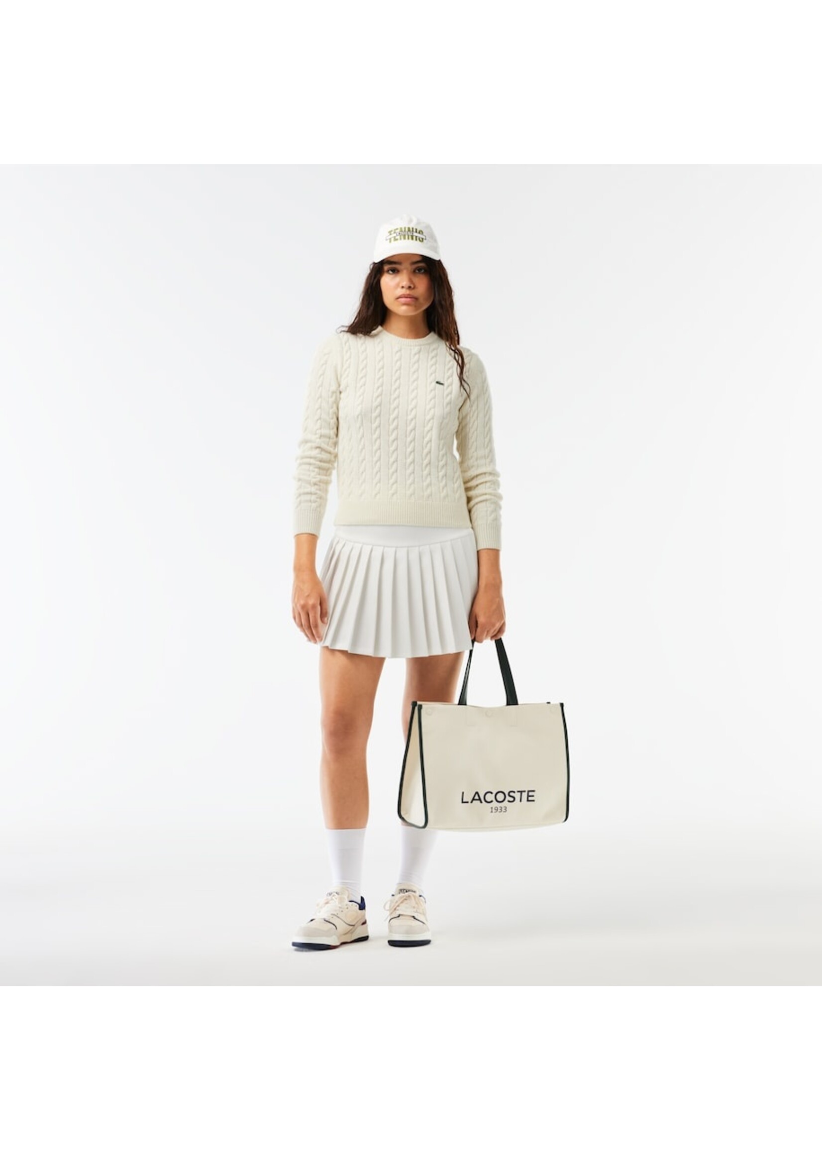 LACOSTE Women's Wool Blend Cable Knit Sweater